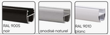 Coloris du rail 4400RM : noir RAL 9005, anodisé naturel, blanc RAL 9010