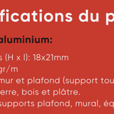 Spécifications du profil aluminium du rail 4400RM : 18 x 21 mm, 229 g/m, montage mur et plafond